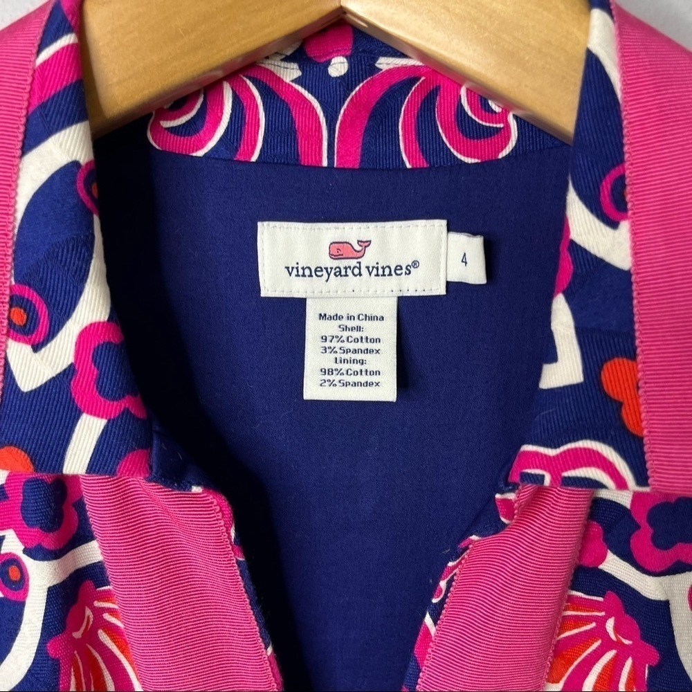 Vineyard Vines Shell Scarf Print Sheath Tunic Dress Blue Pink Size 4 Sleeveless - Picture 6 of 7